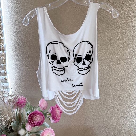 Tops - Hand Cut White Skull Graphic Tank Top Open back.